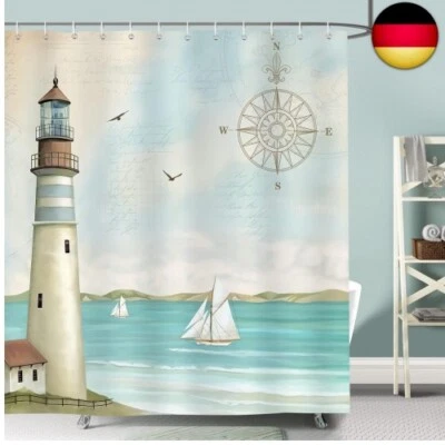Duschvorhang Leuchtturm Nautisch Segelboot Küsten Duschvorhänge 180 x 180 cm A - Bild 1 von 4