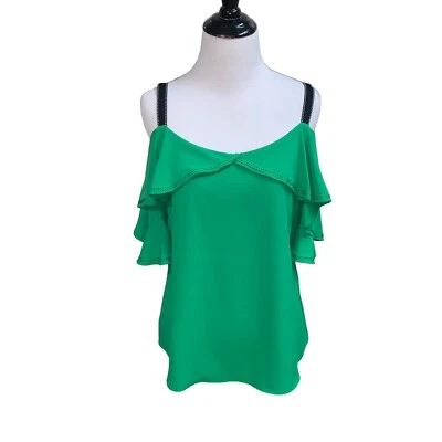 Blusa Gibson & Latimer Para Mujer S Pequeña Hombro Abierto Top Mangas Alineadas Verde Foto 1 de 4
