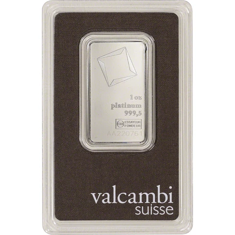 1 oz Platinum Bar - Valcambi Suisse - 999.5 Fine in Sealed Assay Cover