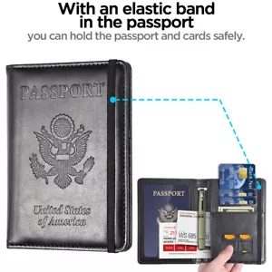 Porta passaporto USA pelle blocco RFID cover pelle portafoglio viaggio custodia carta - Foto 1 di 12