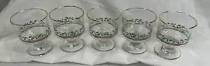 Vintage Arby's Holly and Berry Glass Dessert Sherbet Cup Gold Rim 8 oz Set of 5 - Picture 1 of 4