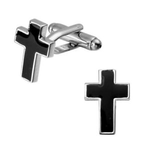Cross Cufflinks Christian Steel Cuff Links Black Silver Crucifix Jesus
