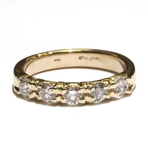 14k yellow gold .80ct round diamond 5 stone wedding band ring 4.1g ladies 7