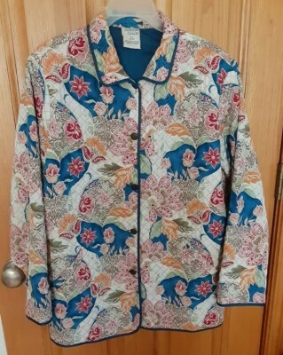 ALLISON DALEY Quilted Blue Floral Button Up Women's 16W Lightweight Jacket - Image 1 of 4