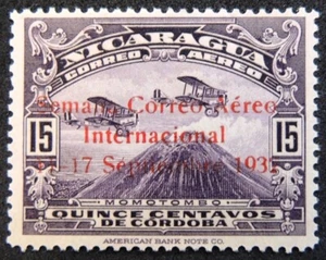 [41] Nicaragua 1932. SC# C30, Airplane over Momotombo. OVP 31 - 18 -31mm. MH - Picture 1 of 2