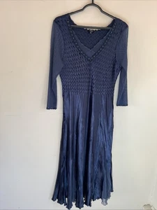 KOMAROV Blue Sheer Sleeve V-Neck Embellished Charmeuse Trim Dress XL = 14/16 💙 - Picture 1 of 13
