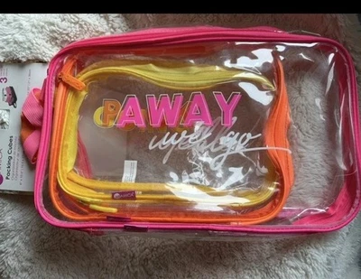 Cubos de embalagem bolsa de viagem tamanho múltiplo artigos de higiene 3 transparente, rosa, amarelo, laranja - Imagem 1 de 4