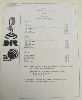 Lou Reed Promo DJ, King Biscuit Flower Hour 3 Sided 2LP 1974 Plus Bruce Cockburn - Image 1 of 4