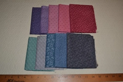 Cotton fabric fat quarters, lot of 10, floral and leaf patterns - Image 1 of 4