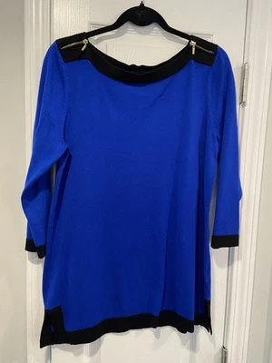 Top tejido manga 3/4 hombro cremallera negro dorado azul real talla L cable y calibre Foto 1 de 4