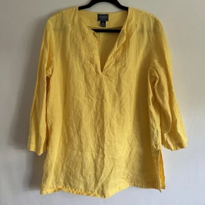 Camicetta Chaps 100% lino ricamata floreale girocollo spacco manica 3/4 XL - Foto 1 di 9