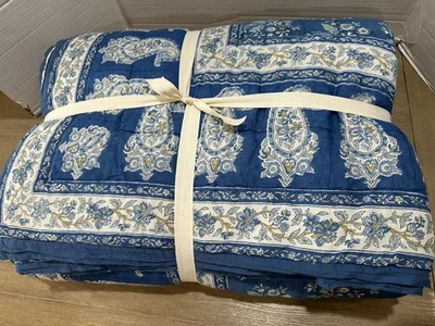 Edredón reversible artesanal Pottery Barn Regan Full Queen 92"x 88" azul Foto 1 de 3