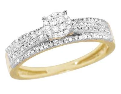 Ladies 10K Yellow Gold Genuine Diamond Cluster Engagement Ring 0.3 Ct 5MM - Image 1 of 4