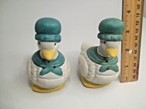 Vintage Duck Salt and Pepper Shakers with Blue Scarf and Bonnet - Picture 1 of 7