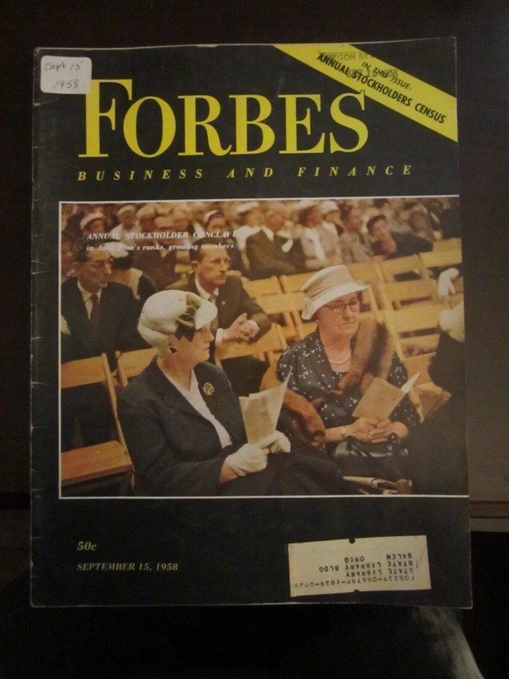 Forbes Business Magazine September 1958 Annual Stockholder Conclave Aunt Jane 67 - Image 1 of 1