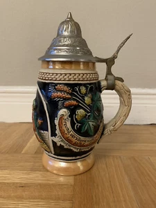 Authentic Vintage Porcelain 8” Collectible German Beer Lidded Stein - Picture 1 of 4