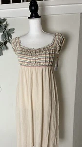 Mossimo M gesmoktes Kleid Damen Baumwolle beige Bauern Boho Landhaus - Bild 1 von 10