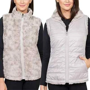 Damen Original Nicole Miller Elfenbein Wende Weste Puffer Kunstfell XS M L XL - Bild 1 von 5