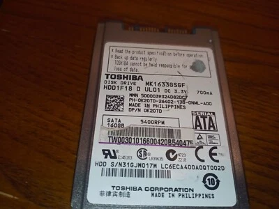 Toshiba 160GB Internal 5400RPM 1.8" (MK1633GSG) HDD - Image 1 of 2
