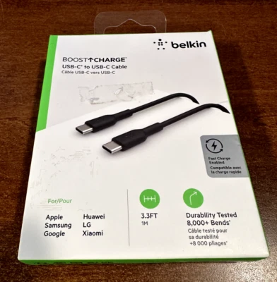 BELKIN USB-C TO USB-C CABLE BOOST CHARGE 1M TYPE C USB-IF CERTIFIED CAB003BT1MBK - Image 1 of 2