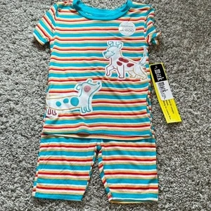 Mick Mack LTD Bamboo Shortsleeve Set Size 4T NWT Red Blue Striped Puppies Soft - Picture 1 of 7