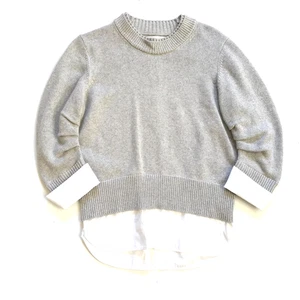 Brochu Walker Raya Ruched Crew Neck Looker Sweater Womens Small Gray White Knit - Picture 1 of 11