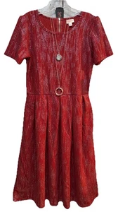 Neu mit Etikett LuLaRoe Large rot und silber elegantes Urlaub Amelia Reißverschluss Kleid - Bild 1 von 8