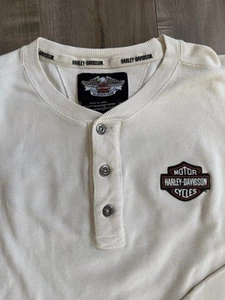 Harley-Davidson Long Sleeve Shirt Men Medium Waffle Knit Thermal Henley Cream - Imagen 1 de 8