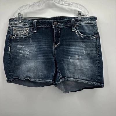 Pantalones Cortos Vigoss Para Mujer 18 Denim Envejecido Heritage Fit Bordado Bolsillo Jean Foto 1 de 4