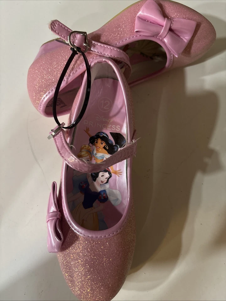 Sapatos sociais femininos princesa Disney rosa glitter salto cintilante, tamanho 12 - Imagem 1 de 4