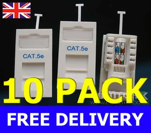 10x CAT5E GIGABIT RJ45 UTP Slim 25x50mm Ethernet Network Data Wall Outlet Module - Picture 1 of 1