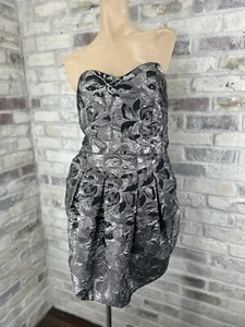 Black & Silver Metallic Strapless Cocktail Dress, Fully Lined Size L - Picture 1 of 8