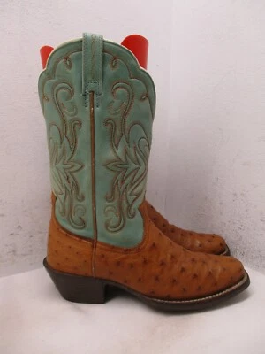 Botas de Vaquero Ariat Para Mujer Marrón Estampado de Avestruz Cuero Verde Azulado Top Vieira Talla 6.5 B Foto 1 de 4