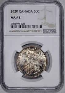 1929 Canada Silver 50c NGC MS 62 Deep Plum Toning - Picture 1 of 4