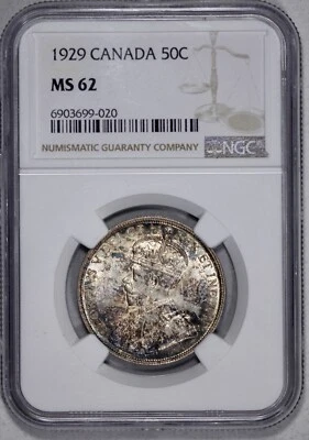 1929 Canada Silver 50c NGC MS 62 Deep Plum Toning - Image 1 of 4