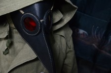 Black leather plague doctor mask, handmade in Russia