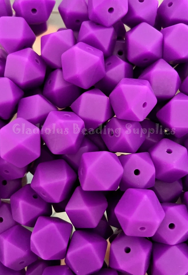 25 Qty 14mm Lavender Hexagon Silicone Beads, Loose Beads Foto 1 de 1