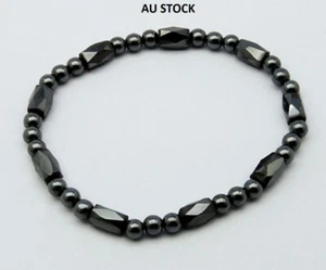 1x Magnetic Hematite Stretch Bracelet Black 18cm + Gift Pouch (BJEW-Q005) - Picture 1 of 9