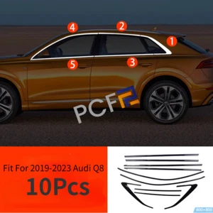 Gloss Black Stainless Car Window Strip Trim 10Pcs Fit For 2019-2023 Audi Q8 - Foto 1 di 11
