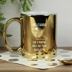 Onkelaurus Dinosaurier Tasse Gold Metallic Kaffeetasse lustig Onkel Geburtstag Geschenk Ihn - Bild 1 von 20
