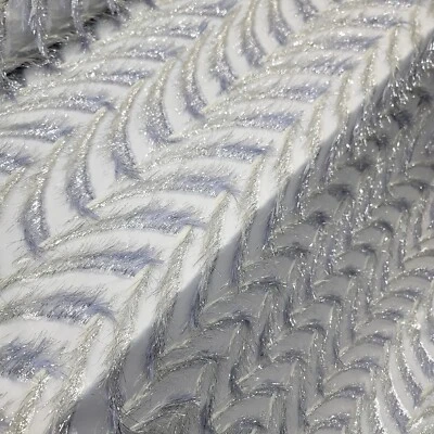 Fabric Sold By The Yard Blue Periwinkle Fringes Shaggy Metallic Clear Organza  - Image 1 of 4