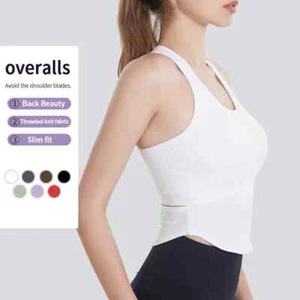 Yoga Sports Tank Top with Chest Cushion Women's Solid Color Back Hollow Slim Fit - Picture 1 of 30