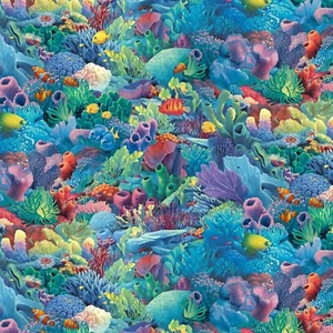 BTY Dolphin Falls Underwater Scene Coral Fish Cotton Fabric By The Yard - Picture 1 of 1