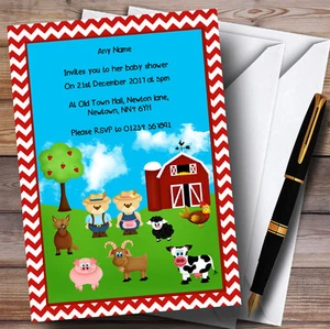 Red Chevrons Farm Animals Invitations Baby Shower Invitations - Picture 1 of 1