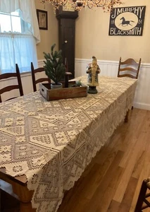 Vintage LACE TABLECLOTH POINT MARGUERITE NEEDLELACE 104" x 70" Hand made TUSCANY - Picture 1 of 8