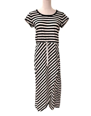 Maxi Vestido Talbots Negro Blanco Rayas Algodón Manga Corta Mediano Resort Crucero Foto 1 de 4