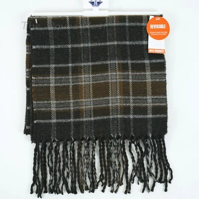 DOCKERS Hombre REVERSIBLE MARRÓN TOSTADO Y GRIS A CUADROS Invierno BUFANDA FLECOS MÁXIMO CALOR Foto 1 de 4