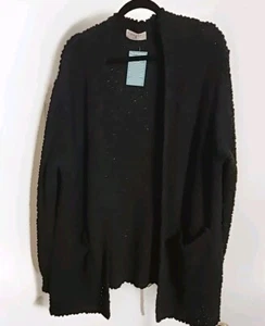 Womens Plus Size 3xl Zenana Brand Black Open Front Long Sleeve Sweater Cardigan - Picture 1 of 12