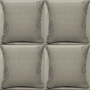 Cushion Covers Floral Duck Egg Blue Beige - Set of 4 Linen Pillowcases 18x18" - Picture 1 of 9