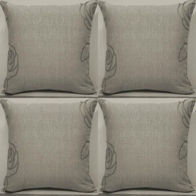 Cushion Covers Floral Duck Egg Blue Beige - Set of 4 Linen Pillowcases 18x18" - Image 1 of 4